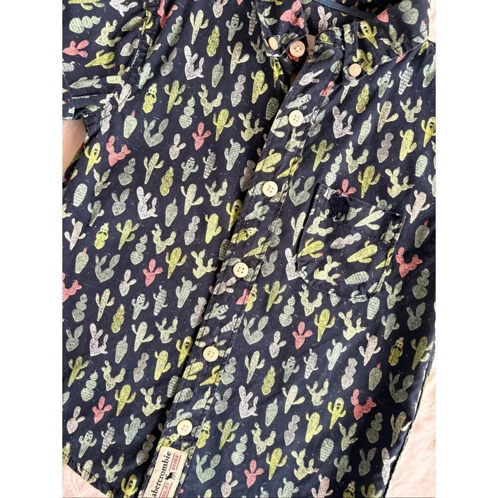 Abercrombie Kids Cactus Print Button Down Shirt Navy Size 3/4